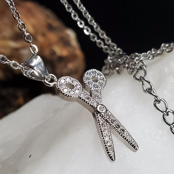 Handmade Jewelry - #GIFT Necklace Scissors Pendant White Topaze